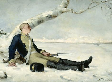 Раненый солдат на снегу. Х. Шерфбек. 1880 год
