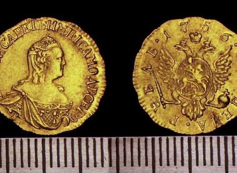 Рубль Елизаветы I золотом. 1756 год