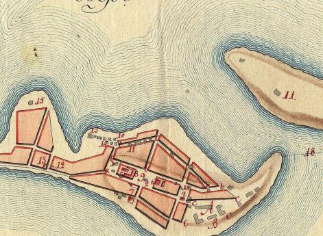 «А — замок, внутри коего ветхой городнической дом под литерою В; С — вал, окружающий замок» (РГАДА)