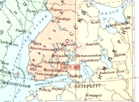 Русско-шведская война 1808-1809 гг. Англо-русская война 1807-1812 гг. (Действия на Балтийском море в 1808-1809гг). (Л)  Территориальные изменения по Фридрихсгамскому мирному договору 5 сентября 1809 г.