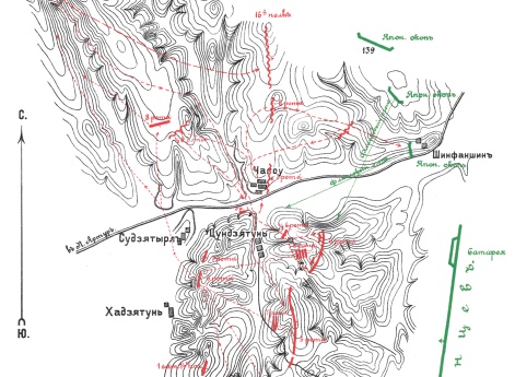 Бой за гору Хуинсань 21 июня 1904 года. Отчетная карта-кроки к описанию дела 2 батальона 15 Восточно-Сибирского стрелкового полка