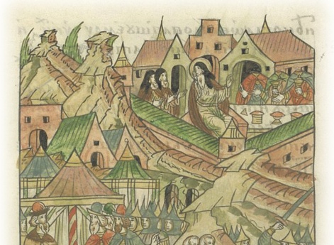 Великий князь Иван Васильевич приходит в Старую Русу и велит казнить новгородских посадников за их измену. 